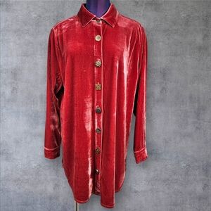 NWT‎ Soft Surroundings Velvet Velour Boyfriend Button Front Tunic Top Large B77